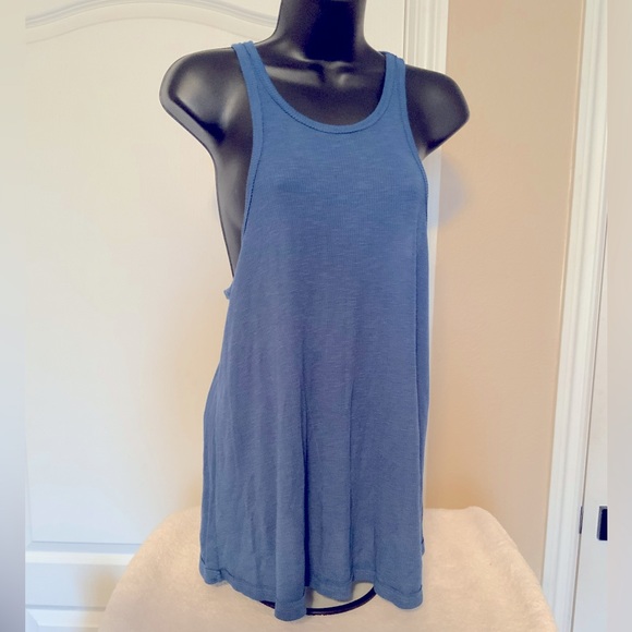 Free People Long Beach Ribbed Blue Tank Top size Lg - Picture 2 of 10